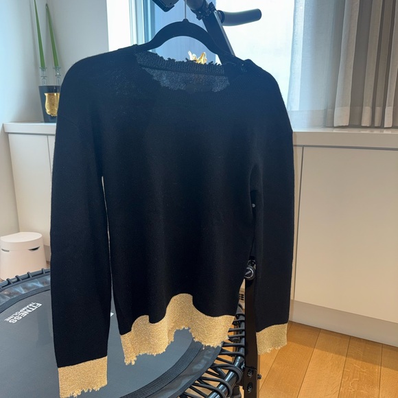 RtA Black cashmere Crewneck Sweater with Gold Metallic Trim - Picture 3 of 3